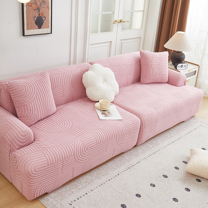 91家纺网 家纺一手货源 找家纺 丝绮鹿 2025新款圆满沙发套（直排松紧款） 胭脂粉