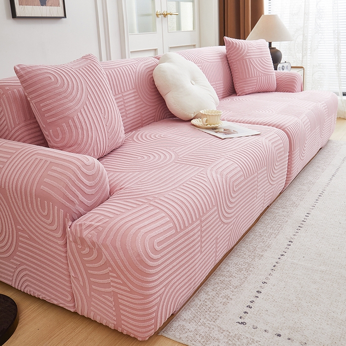 91家纺网 家纺一手货源 找家纺 丝绮鹿 2025新款圆满沙发套（直排松紧款） 胭脂粉