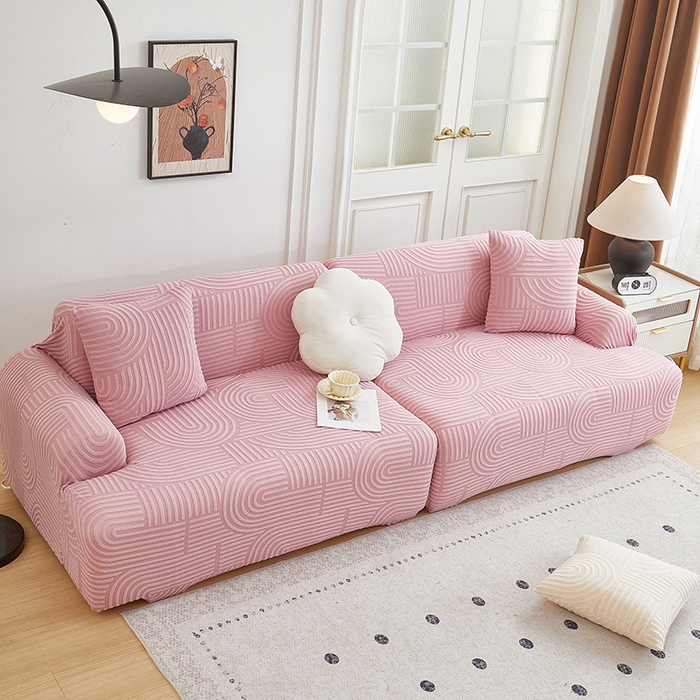 91家纺网 家纺一手货源 找家纺 丝绮鹿 2025新款圆满沙发套（直排松紧款） 胭脂粉