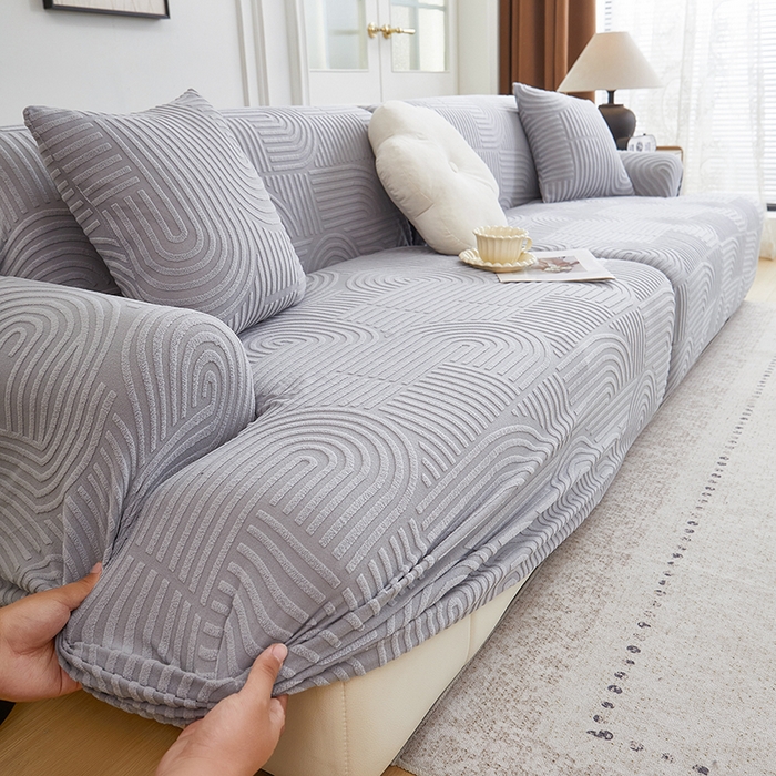 91家纺网 家纺一手货源 找家纺 丝绮鹿 2025新款圆满沙发套（直排松紧款） 月光灰