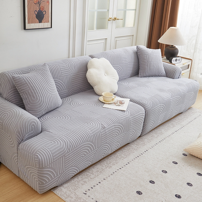 91家纺网 家纺一手货源 找家纺 丝绮鹿 2025新款圆满沙发套（直排松紧款） 月光灰