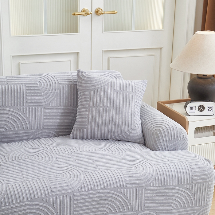 丝绮鹿 2025新款圆满沙发套（直排松紧款） 月光灰