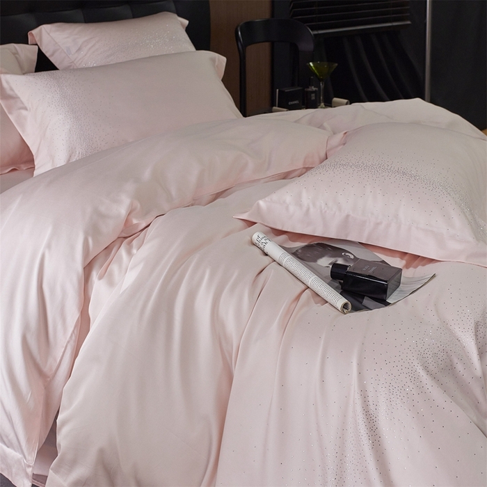 91家纺网 家纺一手货源 找家纺 鼎飞2025新款长绒棉烫钻四件套 皇家梦境-薄荷粉