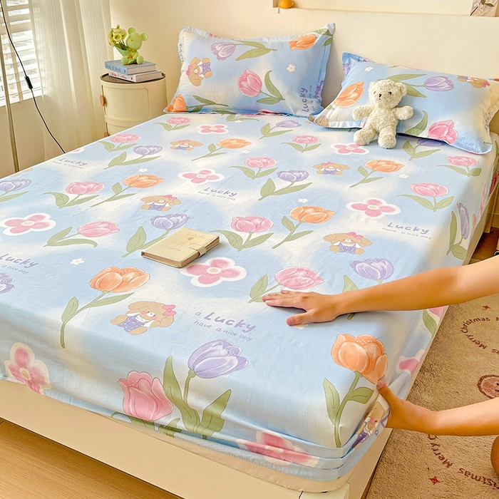 91家纺网 家纺一手货源 找家纺 纽缦 2023新款乳胶床单四件套 兔精灵-奶白