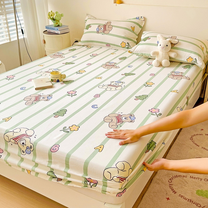 91家纺网 家纺一手货源 找家纺 纽缦家纺 2025新款纯棉斜纹床笠单品床笠 趣味熊