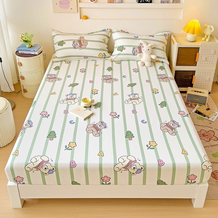 91家纺网 家纺一手货源 找家纺 纽缦家纺 2025新款纯棉斜纹床笠单品床笠 趣味熊