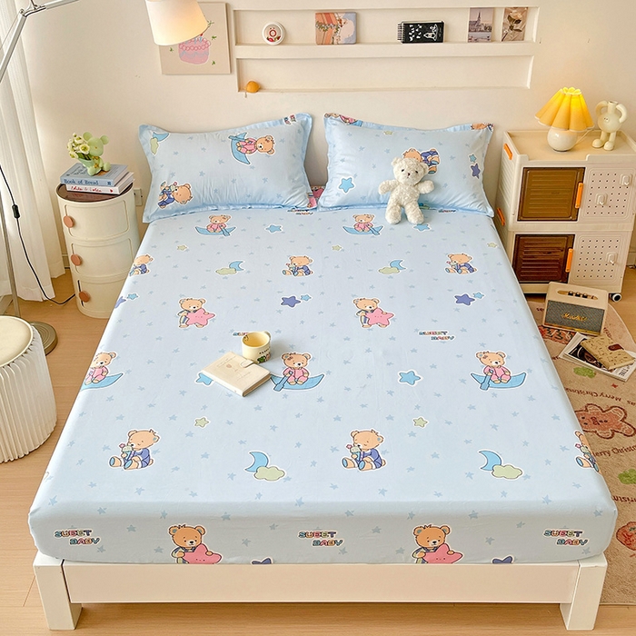 91家纺网 家纺一手货源 找家纺 纽缦家纺 2025新款纯棉斜纹床笠单品床笠 星星小熊