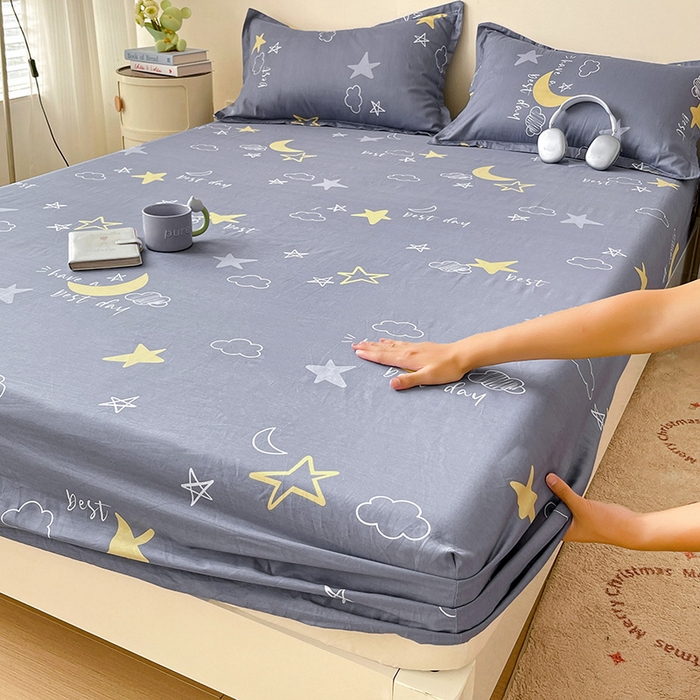 纽缦家纺 2025新款纯棉斜纹床笠单品床笠 月光旅程灰