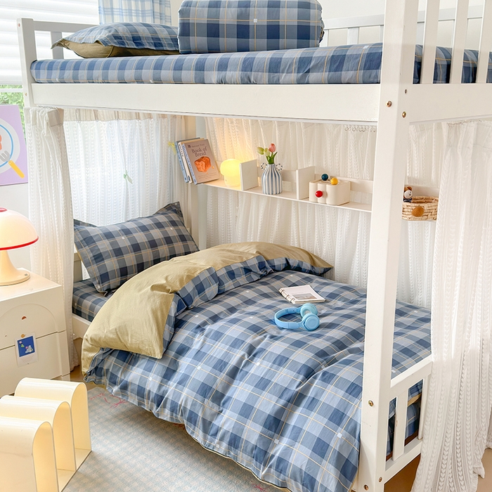 91家纺网 家纺一手货源 找家纺 拾物记 2025新款A类棉学生印花三件套 方特-蓝