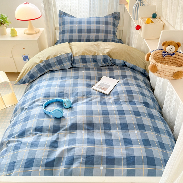 91家纺网 家纺一手货源 找家纺 拾物记 2025新款A类棉学生印花三件套 方特-蓝