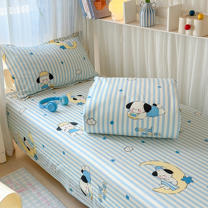 91家纺网 家纺一手货源 找家纺 拾物记 2025新款A类棉学生印花三件套 酣睡狗