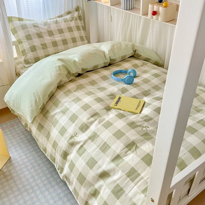 拾物记 2025新款A类棉学生印花三件套 芥绿蝴蝶结