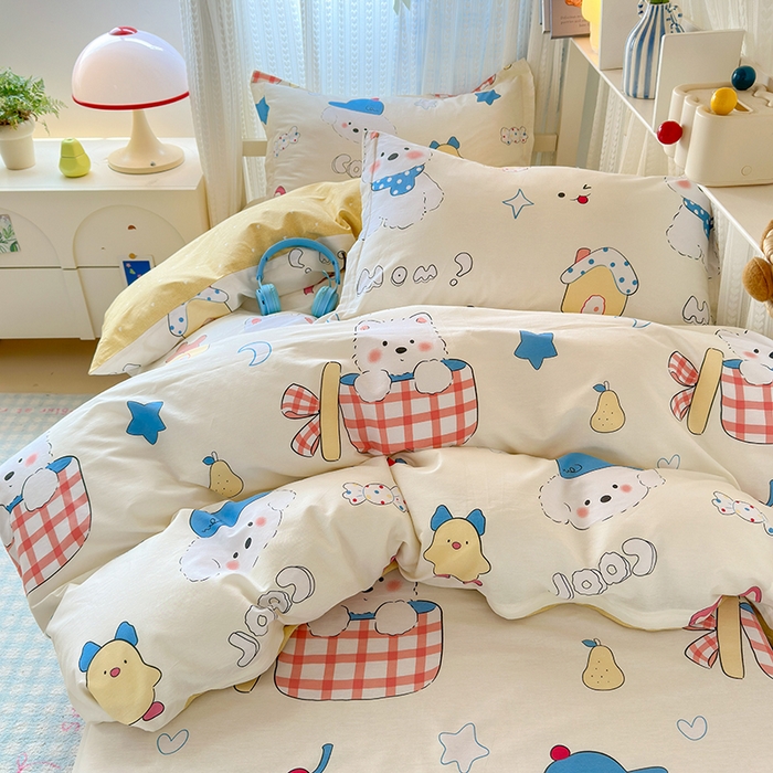 91家纺网 家纺一手货源 找家纺 拾物记 2025新款A类棉学生印花三件套 萌宠小屋