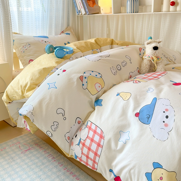 91家纺网 家纺一手货源 找家纺 拾物记 2025新款A类棉学生印花三件套 萌宠小屋