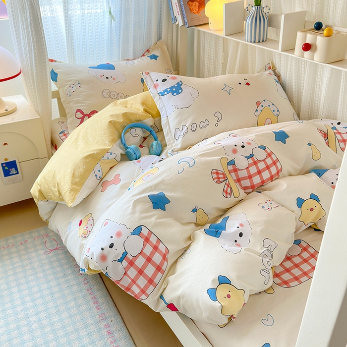 91家纺网 家纺一手货源 找家纺 拾物记 2025新款A类棉学生印花三件套 萌宠小屋