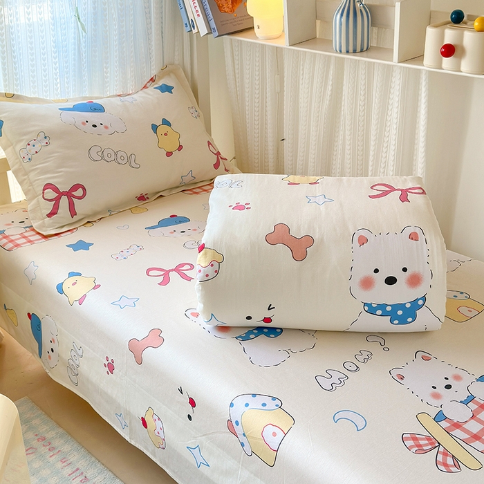 91家纺网 家纺一手货源 找家纺 拾物记 2025新款A类棉学生印花三件套 萌宠小屋