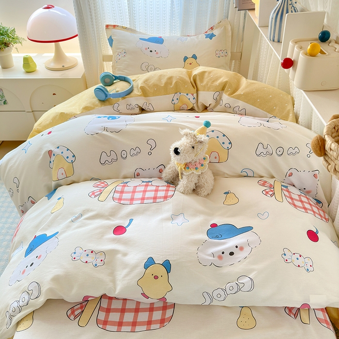 91家纺网 家纺一手货源 找家纺 拾物记 2025新款A类棉学生印花三件套 萌宠小屋