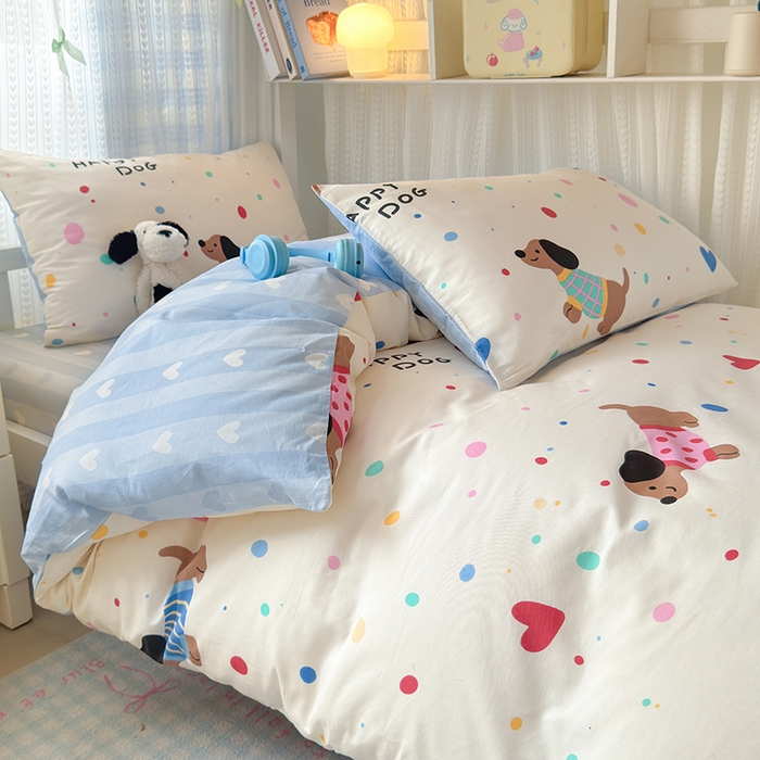 91家纺网 家纺一手货源 找家纺 拾物记 2025新款A类棉学生印花三件套 甜心汪星人（B版）