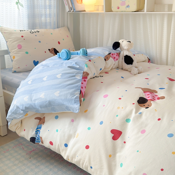 91家纺网 家纺一手货源 找家纺 拾物记 2025新款A类棉学生印花三件套 甜心汪星人（B版）