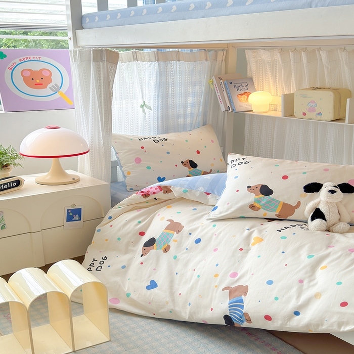 91家纺网 家纺一手货源 找家纺 拾物记 2025新款A类棉学生印花三件套 甜心汪星人（B版）