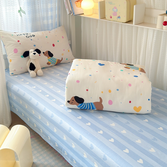 91家纺网 家纺一手货源 找家纺 拾物记 2025新款A类棉学生印花三件套 甜心汪星人（B版）