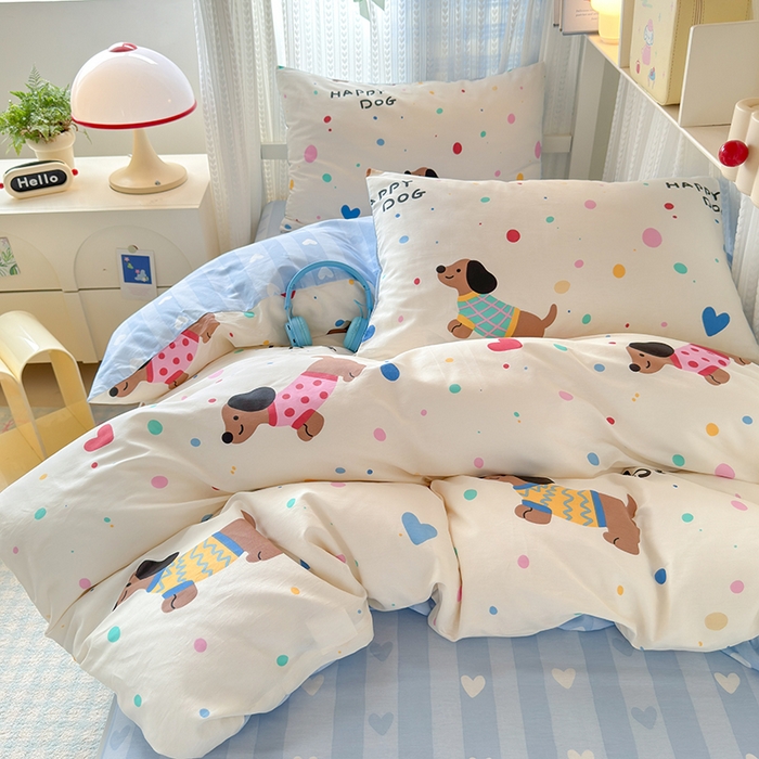 91家纺网 家纺一手货源 找家纺 拾物记 2025新款A类棉学生印花三件套 甜心汪星人（B版）