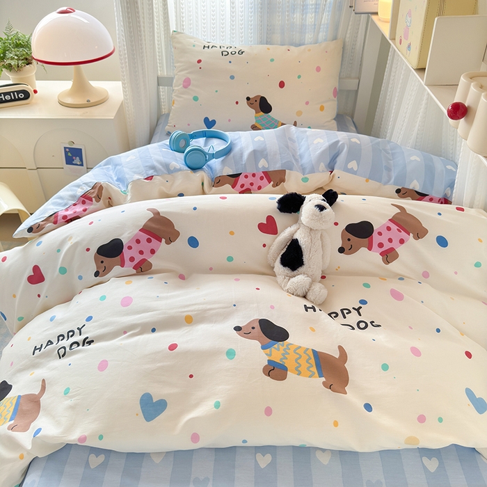 91家纺网 家纺一手货源 找家纺 拾物记 2025新款A类棉学生印花三件套 甜心汪星人（B版）