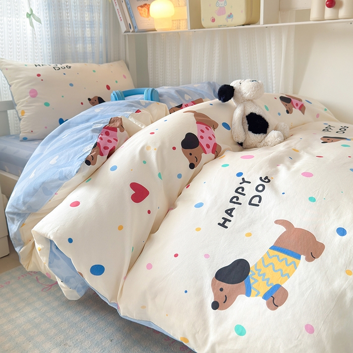 91家纺网 家纺一手货源 找家纺 拾物记 2025新款A类棉学生印花三件套 甜心汪星人（B版）