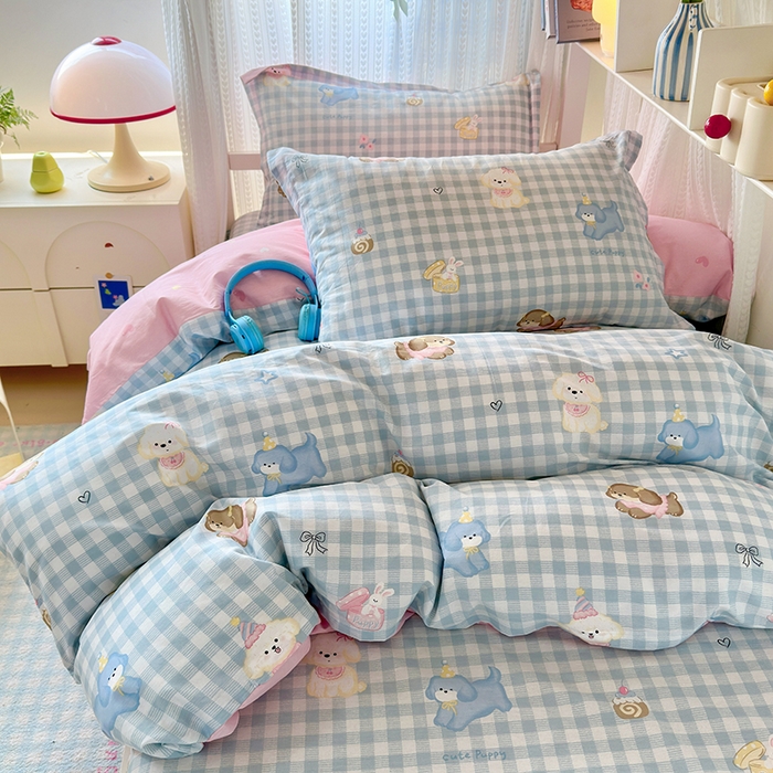 91家纺网 家纺一手货源 找家纺 拾物记 2025新款A类棉学生印花三件套 星星发夹狗