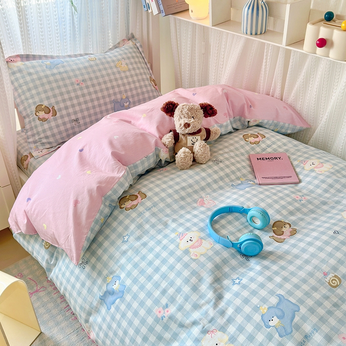 91家纺网 家纺一手货源 找家纺 拾物记 2025新款A类棉学生印花三件套 星星发夹狗