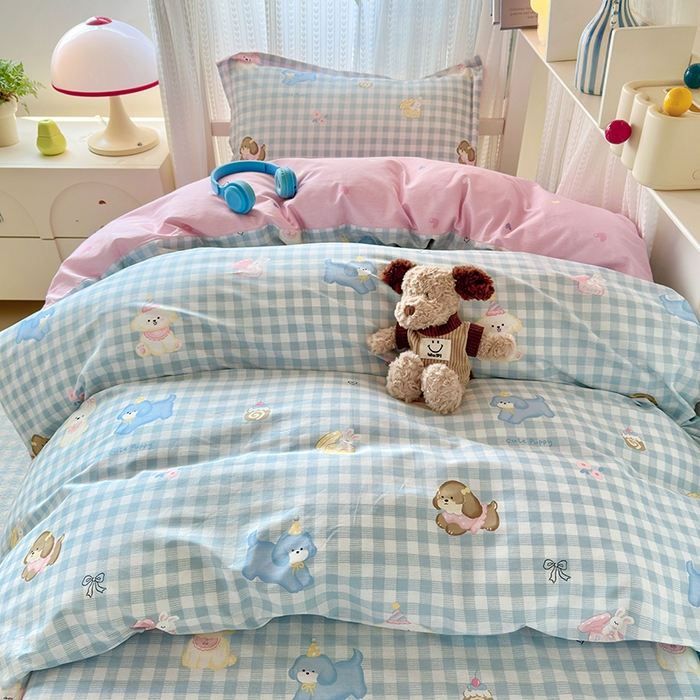 91家纺网 家纺一手货源 找家纺 拾物记 2025新款A类棉学生印花三件套 星星发夹狗