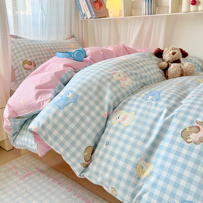 91家纺网 家纺一手货源 找家纺 拾物记 2025新款A类棉学生印花三件套 星星发夹狗