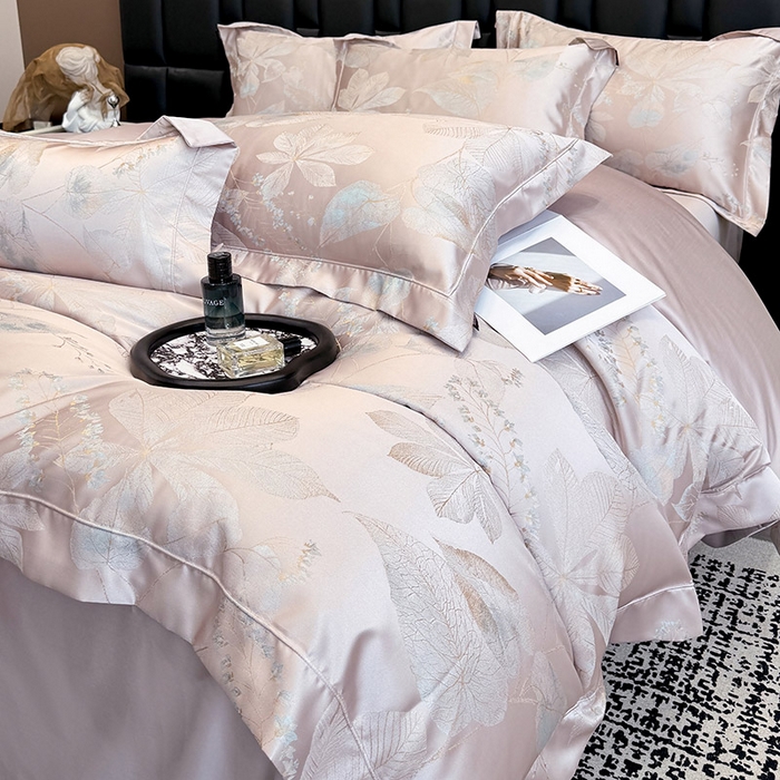 91家纺网 家纺一手货源 找家纺 2025新款高端A类贡缎长绒棉四件套全棉纯棉提花被套纯色床单床笠轻奢风四季适用床上用品 岚亭-香蜜粉
