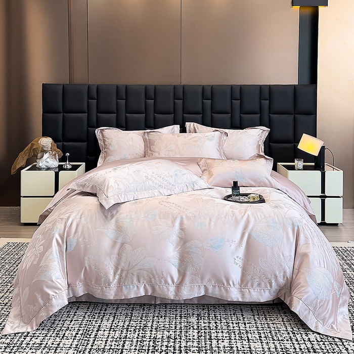 91家纺网 家纺一手货源 找家纺 2025新款高端A类贡缎长绒棉四件套全棉纯棉提花被套纯色床单床笠轻奢风四季适用床上用品 岚亭-香蜜粉