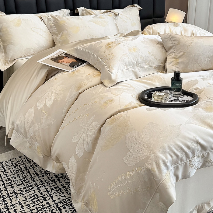 91家纺网 家纺一手货源 找家纺 （总）2025新款高端A类贡缎长绒棉四件套全棉纯棉提花被套纯色床单床笠轻奢风四季适用床上用品