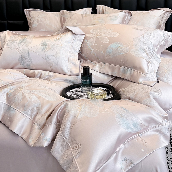 91家纺网 家纺一手货源 找家纺 2025新款高端A类贡缎长绒棉四件套全棉纯棉提花被套纯色床单床笠轻奢风四季适用床上用品 岚亭-香蜜粉