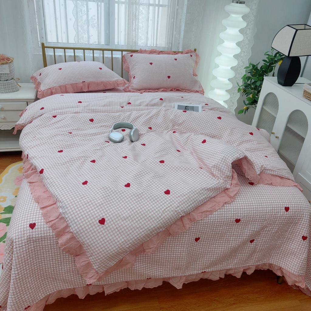 91家纺网 家纺一手货源 找家纺 暖居 2025春夏款高温砂洗棉花床盖三件套被套四件套同款纯棉夏被空调被四季 小美好