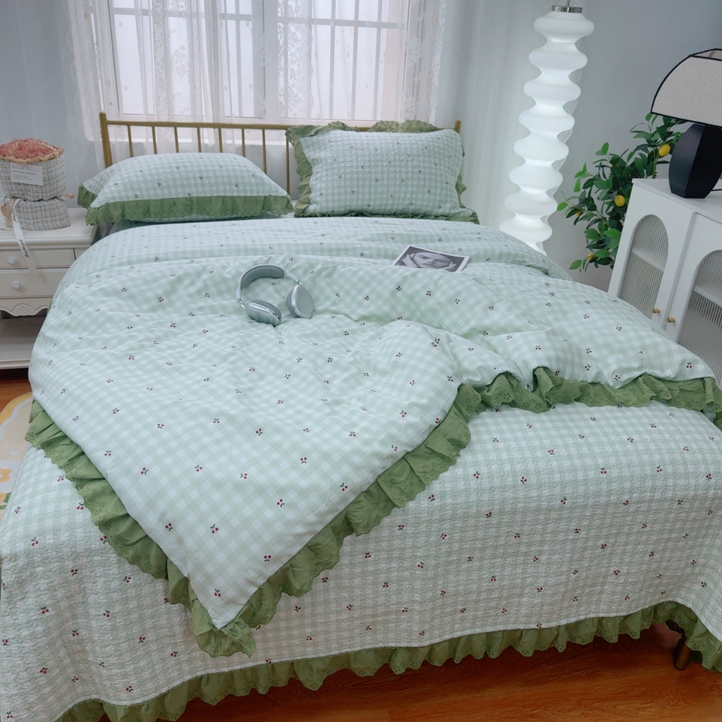 91家纺网 家纺一手货源 找家纺 （总）暖居 2025春夏款高温砂洗棉花床盖三件套被套四件套同款纯棉夏被空调被四季