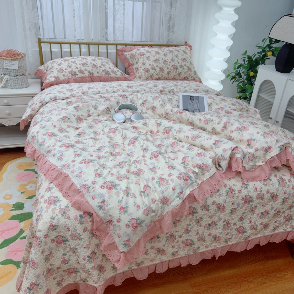 91家纺网 家纺一手货源 找家纺 暖居 2025春夏款高温砂洗棉花床盖三件套被套四件套同款纯棉夏被空调被四季 悠然花香