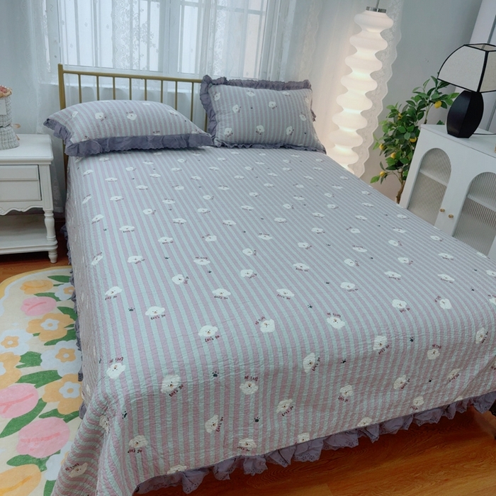 91家纺网 家纺一手货源 找家纺 暖居 2025春夏款高温砂洗棉花床盖三件套被套四件套同款纯棉夏被空调被四季 旺仔紫