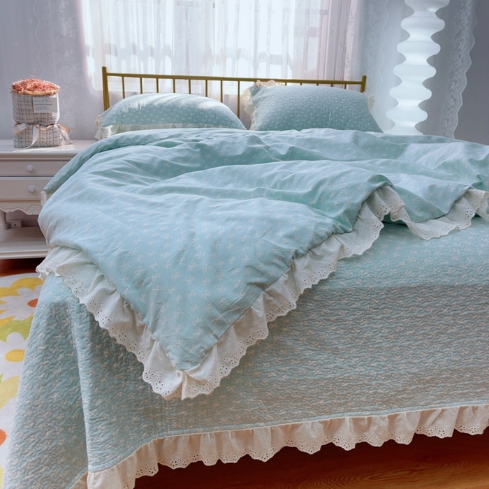 91家纺网 家纺一手货源 找家纺 暖居 2025春夏款高温砂洗棉花床盖三件套被套四件套同款纯棉夏被空调被四季 青柠