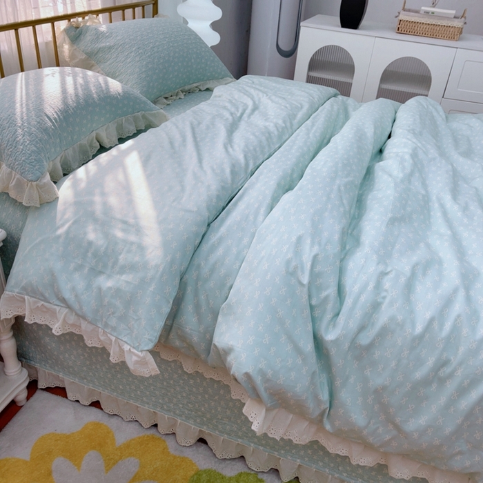 91家纺网 家纺一手货源 找家纺 暖居 2025春夏款高温砂洗棉花床盖三件套被套四件套同款纯棉夏被空调被四季 青柠