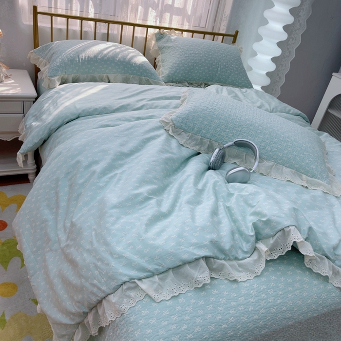 91家纺网 家纺一手货源 找家纺 暖居 2025春夏款高温砂洗棉花床盖三件套被套四件套同款纯棉夏被空调被四季 青柠