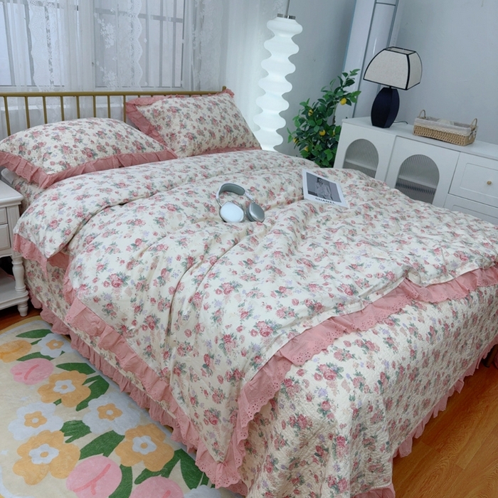 91家纺网 家纺一手货源 找家纺 暖居 2025春夏款高温砂洗棉花床盖三件套被套四件套同款纯棉夏被空调被四季 悠然花香