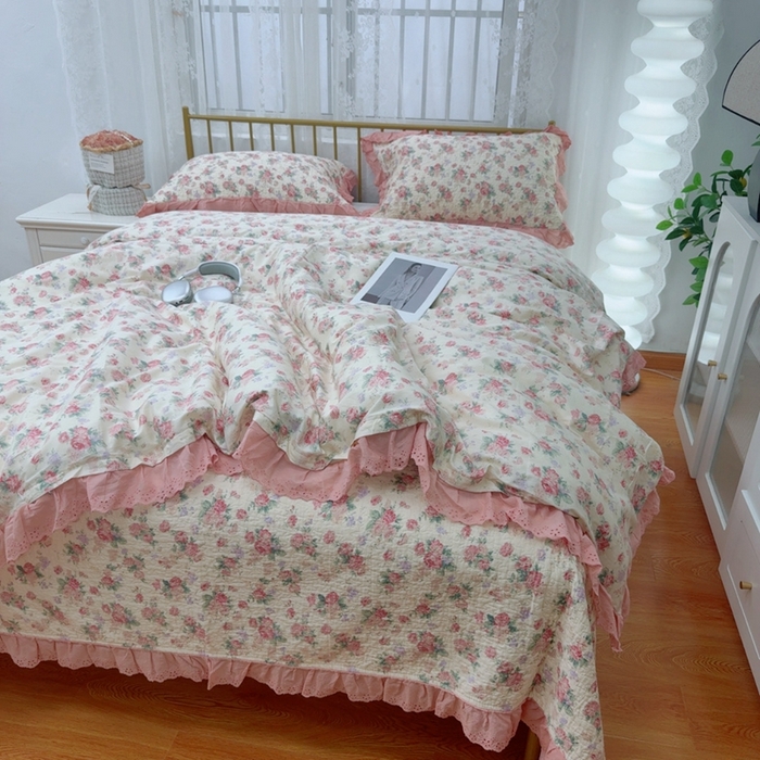 91家纺网 家纺一手货源 找家纺 暖居 2025春夏款高温砂洗棉花床盖三件套被套四件套同款纯棉夏被空调被四季 悠然花香