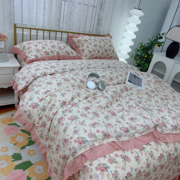 91家纺网 家纺一手货源 找家纺 暖居 2025春夏款高温砂洗棉花床盖三件套被套四件套同款纯棉夏被空调被四季 悠然花香