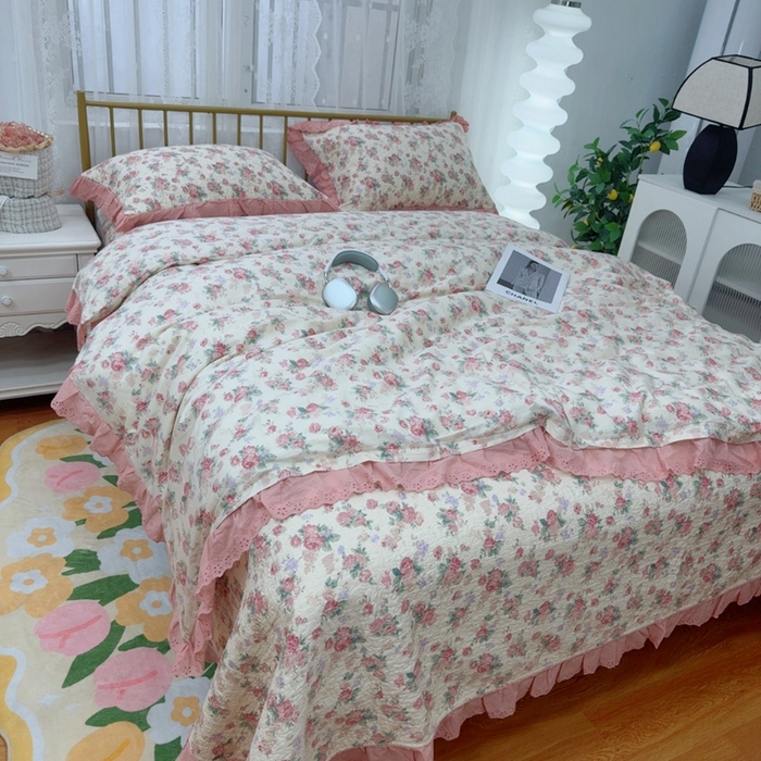 91家纺网 家纺一手货源 找家纺 暖居 2025春夏款高温砂洗棉花床盖三件套被套四件套同款纯棉夏被空调被四季 悠然花香