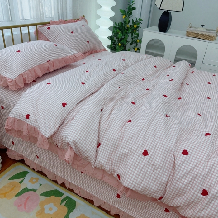 91家纺网 家纺一手货源 找家纺 暖居 2025春夏款高温砂洗棉花床盖三件套被套四件套同款纯棉夏被空调被四季 小美好