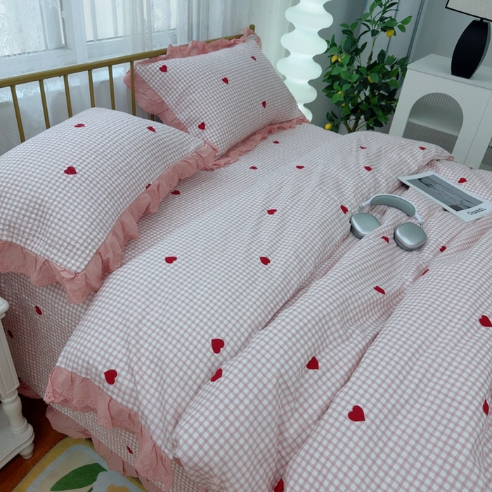 91家纺网 家纺一手货源 找家纺 暖居 2025春夏款高温砂洗棉花床盖三件套被套四件套同款纯棉夏被空调被四季 小美好