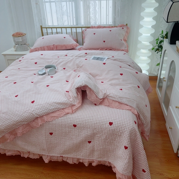 91家纺网 家纺一手货源 找家纺 暖居 2025春夏款高温砂洗棉花床盖三件套被套四件套同款纯棉夏被空调被四季 小美好